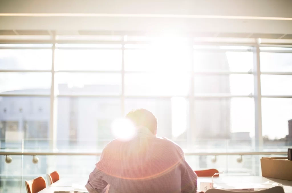 man reading an office directly